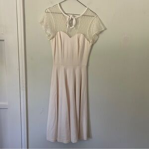 Unique Vintage Cream Flutter Sleeve Midi Dress